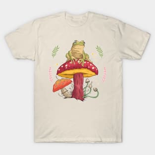 mushroom, frog, cottagecore, toad, cute, T-Shirt